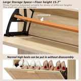 Finnhomy Extended Edition Shoe Cabinet with Natural Rattan Flip Drawers for Entryway, Free Standing 2 Tier Slim Shoe Organizer with Large Top Board, Shoe Cabinet with 3-Gear Adjustable Width Drawers Finnhomy