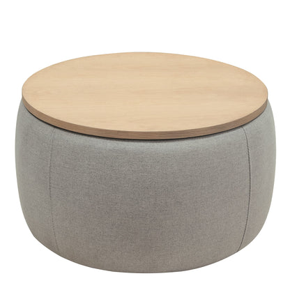 Modern Round Storage Ottoman with Wooden Lid,Circle Ottoman Handmade Ottoman Coffee Table,End Table & Footstool for Living Room (Light Gray)