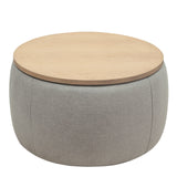 YICORPS Modern Round Storage Ottoman with Wooden Top,Handmade Luxury Pleated Circle Fabric Storage Ottoman Coffee Table,End Table & Footstool for Living Room（Light Gray） YICORPS