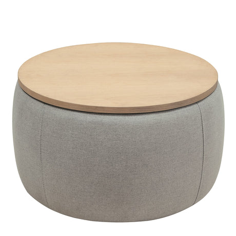 YICORPS Modern Round Storage Ottoman with Wooden Top,Handmade Luxury Pleated Circle Fabric Storage Ottoman Coffee Table,End Table & Footstool for Living Room（Light Gray） YICORPS