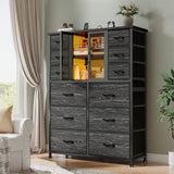 EnHomee Tall Dresser for Bedroom with 12 Drawer Dressers & Chests of Drawers for Closet with Charging Station & LED Lights & Mesh Door Sturdy Black Dresser with Wooden Top and Metal Frame EnHomee