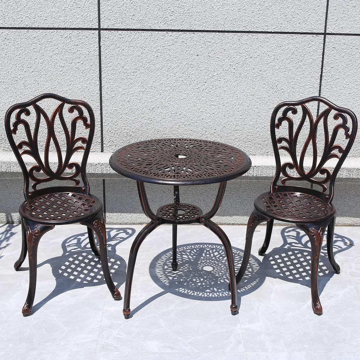 3 Piece Bistro Set,Outdoor Patio Set,Anti-Rust Cast Aluminum Bistro Table Set for Park Yard Front Porch Furniture(New Brown)… C/G patio casa