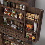 71" Tall Kitchen Pantry Cabinet with Doors and Drawer, Farmhouse Storage Cabinet with Adjustable Shelves, Rustic Wood Cupboard for Kitchen, Dining Room, Living Room, Brown chartustriable