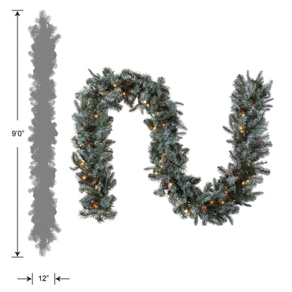 National Tree Company Pre-Lit 'Feel Real' Artificial Christmas Garland, Green, Arctic Spruce, White Lights, Decorated With Pine Cones, Plug In, Christmas Collection, 9 Feet