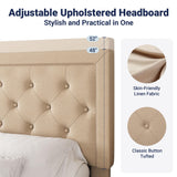 Allewie King Size Fabric Upholstered Bed Frame with Diamond Button Tufted/Adjustable Headboard/Wood Slat Support/Mattress Foundation/Beige Allewie