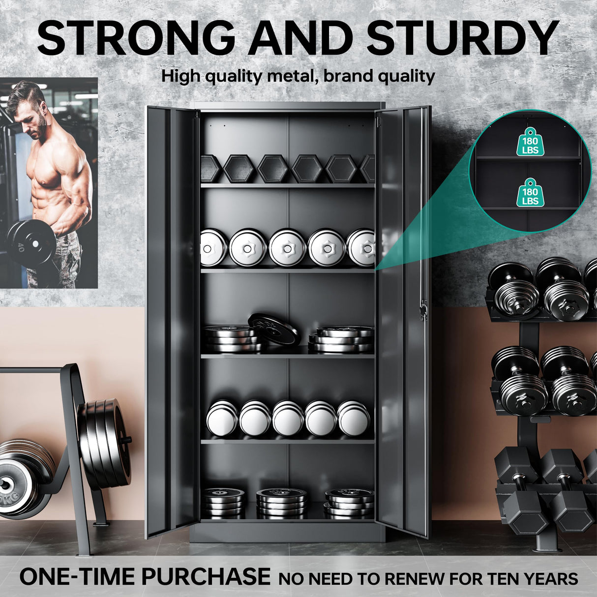 SISESOL Metal Garage Storage Cabinet with 2 Doors and 4 Adjustable Shelves 71" Pantry Cabinet Utility Storage Cabinet Locking Steel Storage Cabinet SISESOL