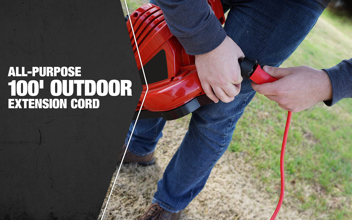 Southwire Medium Duty Extension Cord, 100Ft, 14 Gauge, 3 Conductor, General Purpose Extension Cord, SJTW, Red, 2409SW8804 Coleman Cable