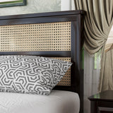 Luxepurilyn Rubber Wood Queen Size Bed Frame, Rattan Bed Frame Queen with Rattan Headboard, Enhanced Support Slats- Rubber Wood, Espresso, No Box Spring Needed Luxepurilyn