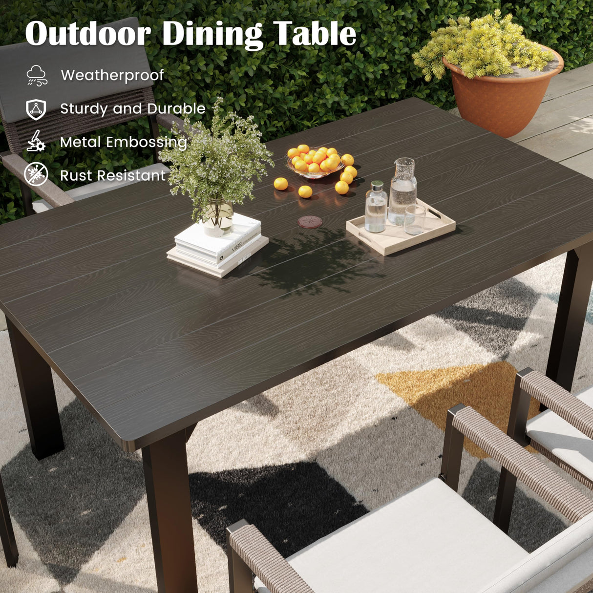 Sundale Outdoor Metal Dining Set for 6, 6-Piece Patio Dining Table and Stackable Rattan Chairs Set with Headrests and Cushions for Backyard, Garden, Deck, Light Gray Sundale Outdoor