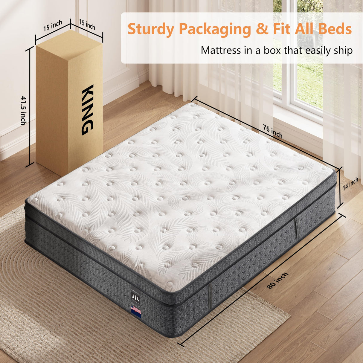 King Size Mattress 14 inch, Medium Firm Hybrid Mattresses with Cooling Gel Memory Foam, King Mattress in a Box, Independent Spring for Motion Isolation, Pressure Relief & Upgraded Support, CertiPUR-US Pamag pieeoo