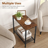 Hoctieon 2 Tier End Table, Sofa Side Table, Narrow Side Table with Storage, Slim Nightstand for Small Spaces, Metal Frame, for Living Room, Bedroom, Sofa Couch, Hall, Rustic Brown Hoctieon