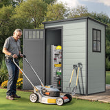 DWVO Outdoor Storage Shed, All-Weather Resin Plastic Storage Shed with Windows, Slanted Roof, Raised Floor, Capacity for Garden Tools & Equipment, Ideal for Backyard & Garden DWVO