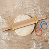 Mepple Classic Wooden Rolling Pin with Handle and Pastry Mat for Fondant, Pizza, Pies, Cookies, Rolling Pin for Baking with 3 Multi-Color Thickness Rings, 17" x 2.5" Natural Beechwood Rolling Pin Mepple