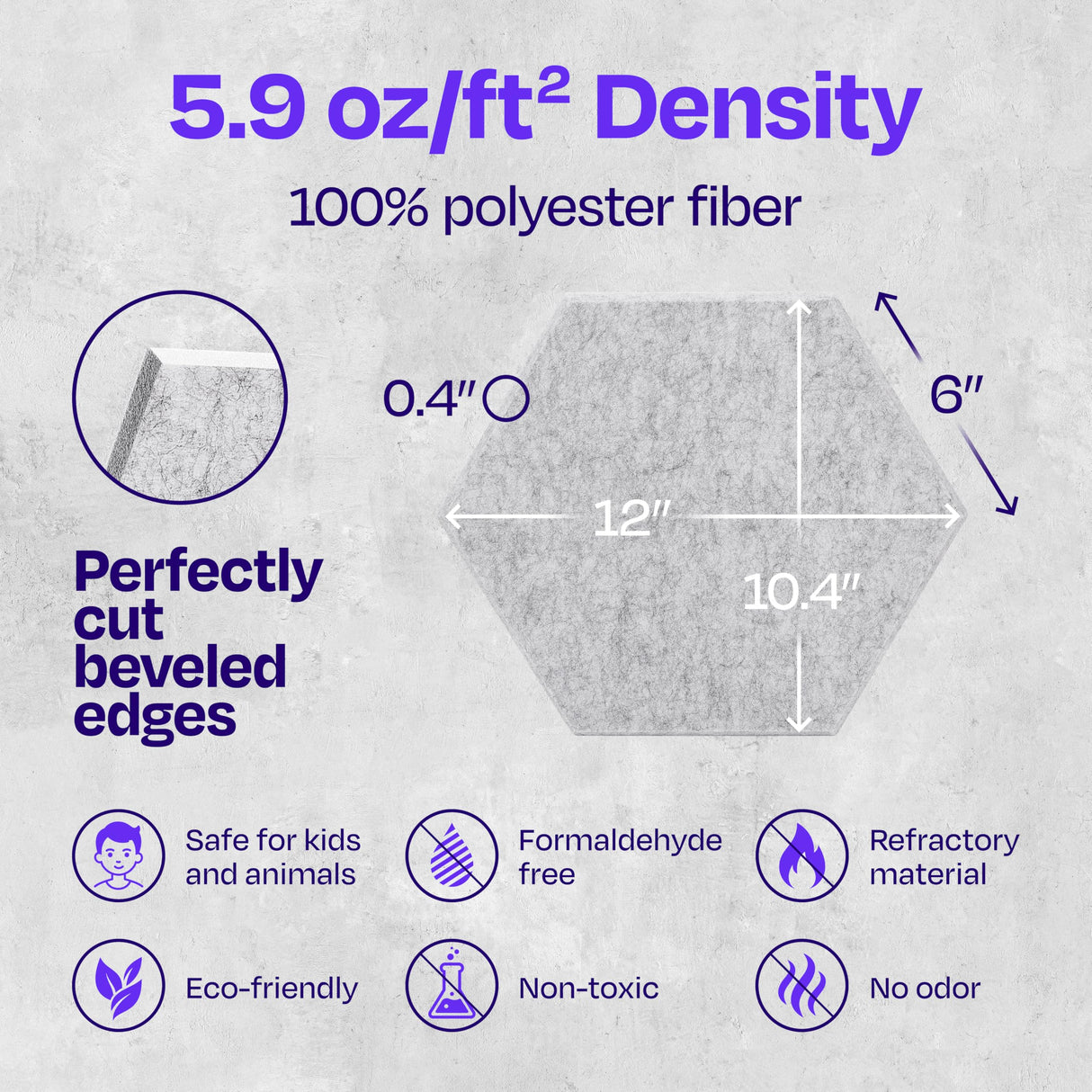 Ekkogo Acoustic Panels 12-Pack Soundproof Wall Panels 12"X10.4"X0.4" Sound Panels High Density Sound Dampening Panels - [Smoky White Hexagon] Ekkogo