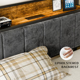 Twin Bed Frame with Smart LED Lights, Storage Headboard and USB Charging Station, Metal Platform Bed Easy Assembly, Noise Free, No Box Spring Needed Liians