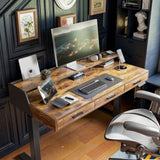 FEZIBO Electric Standing Desk with Drawers, 48x24 Inch Standing Desk Adjustable Height, Stand Up Desk with Monitor Shelf, Sit Stand Home Office Desk, Rustic Brown FEZIBO