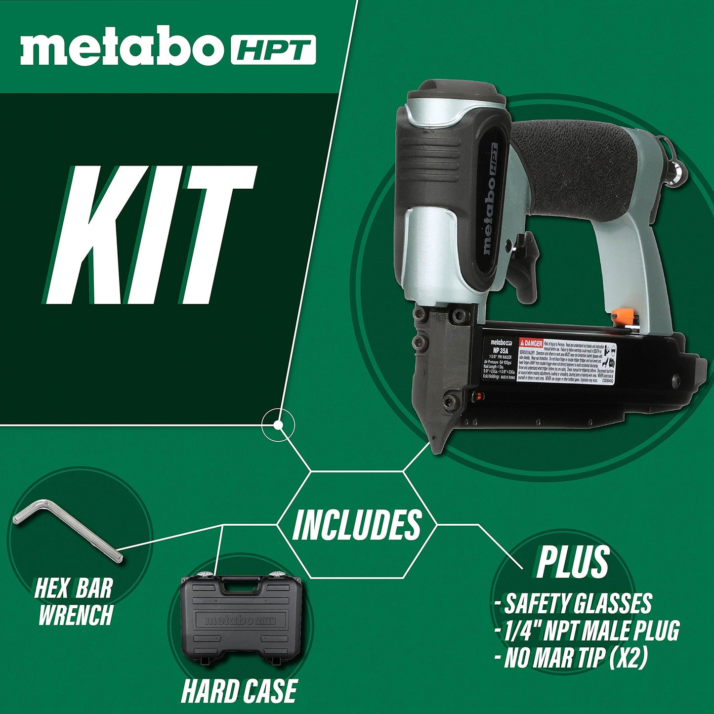 Metabo HPT Pin Nailer Kit | Pro Preferred Brand of Pneumatic Nailers | 23 Gauge | Accept 5/8-Inch to 1-3/8-Inch Pin Nails | Ideal for Cabinets, Paneling, Craft Work, & Picture Frame Assembly  - WoodArtSupply