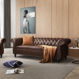 Chesterfield Sofa Leather, Modern PU Tufted Couch 3 Seater with Rolled Arms and Nailhead for Living Room, Bedroom, Office, Apartment (Dark Brown) ORRD