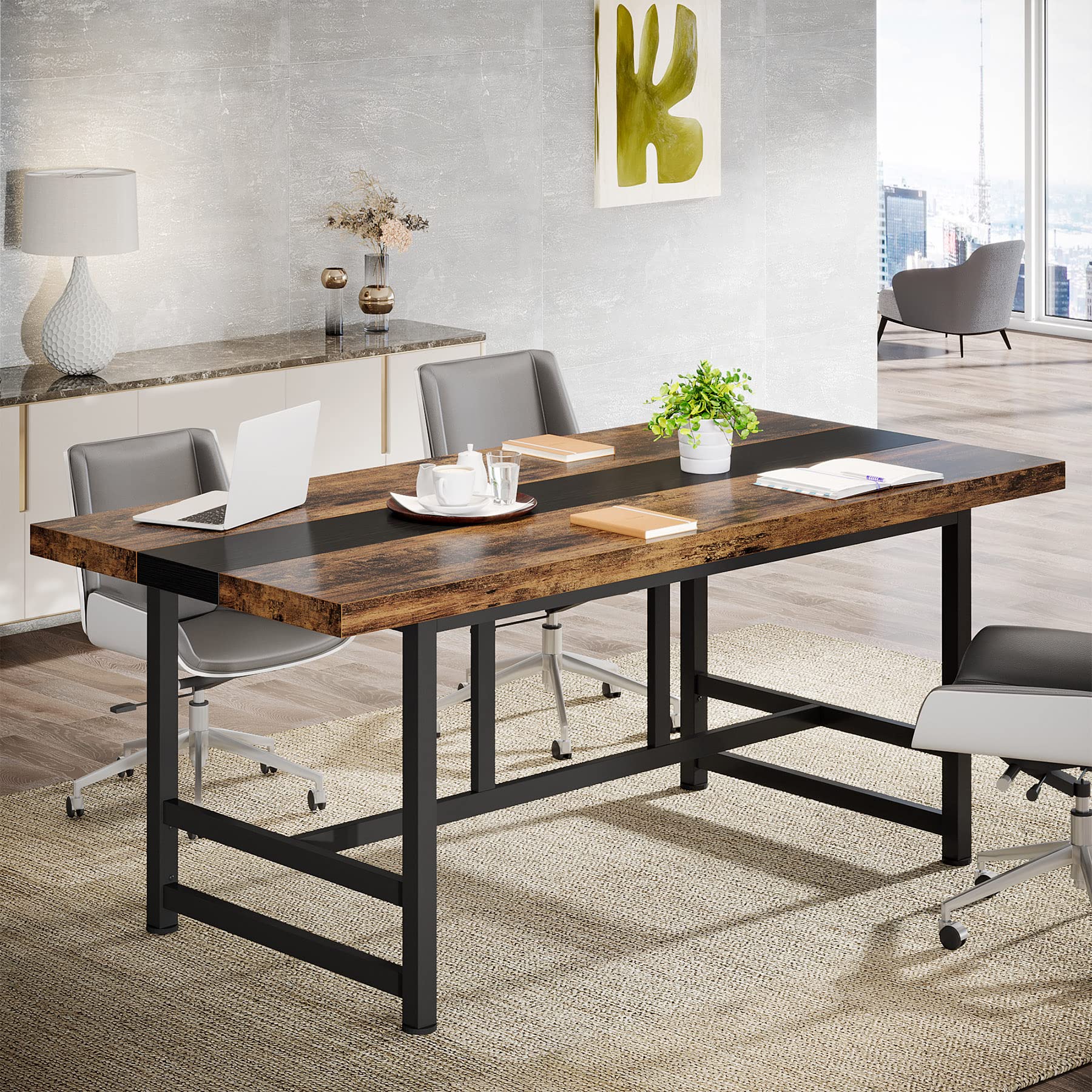 Tribesigns 6FT Conference Table, Rectangular Meeting Table, 70.86L * 31.49 W inches Seminar Table, Large Computer Desk for Office,Rustic Boardroom Desk - WoodArtSupply