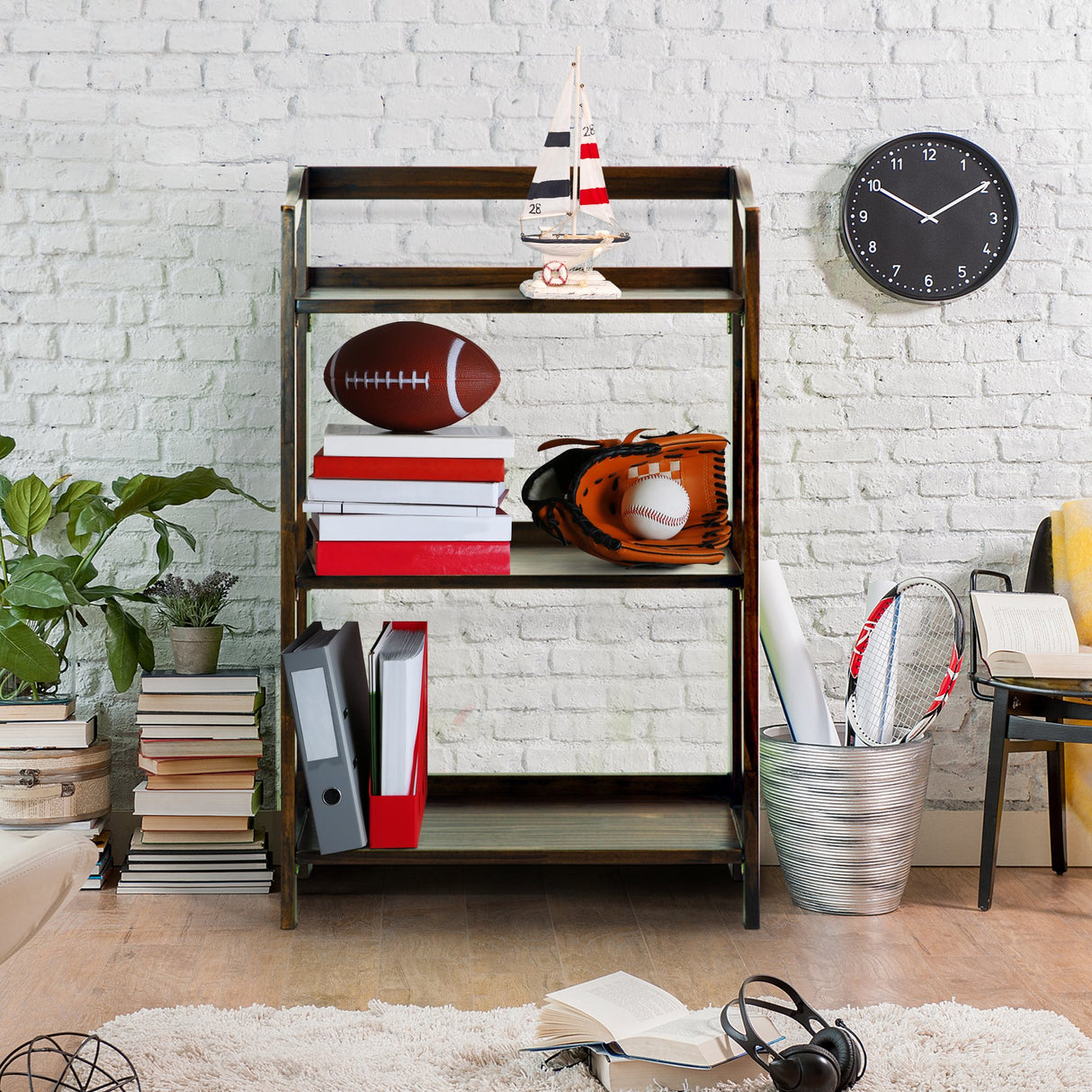 Casual Home Stratford 3-Shelf Folding Bookcase-Warm Brown Casual Home