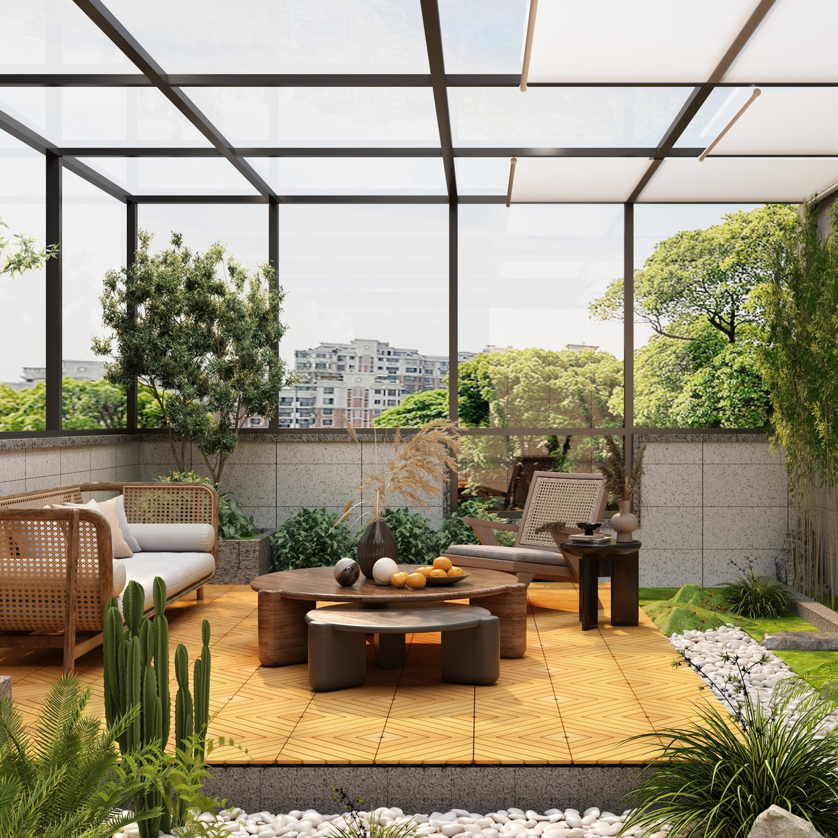 PrimeZone 27 PCS FSC Certified Acacia Wood Interlocking Patio Deck Tiles - 12" x 12" Indoor Outdoor Waterproof Flooring Tiles for Balcony, Backyard & Poolside, All Weather Use, Natural Wood, Diagonal PrimeZone