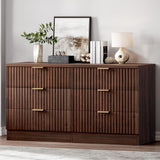 DWVO 6 Drawer Dressers, High Gloss White Dressers Drawers with Fluted Panel, Wide Versatile TV Stand Cabinet Table for Kitchen and Office, Walnut DWVO