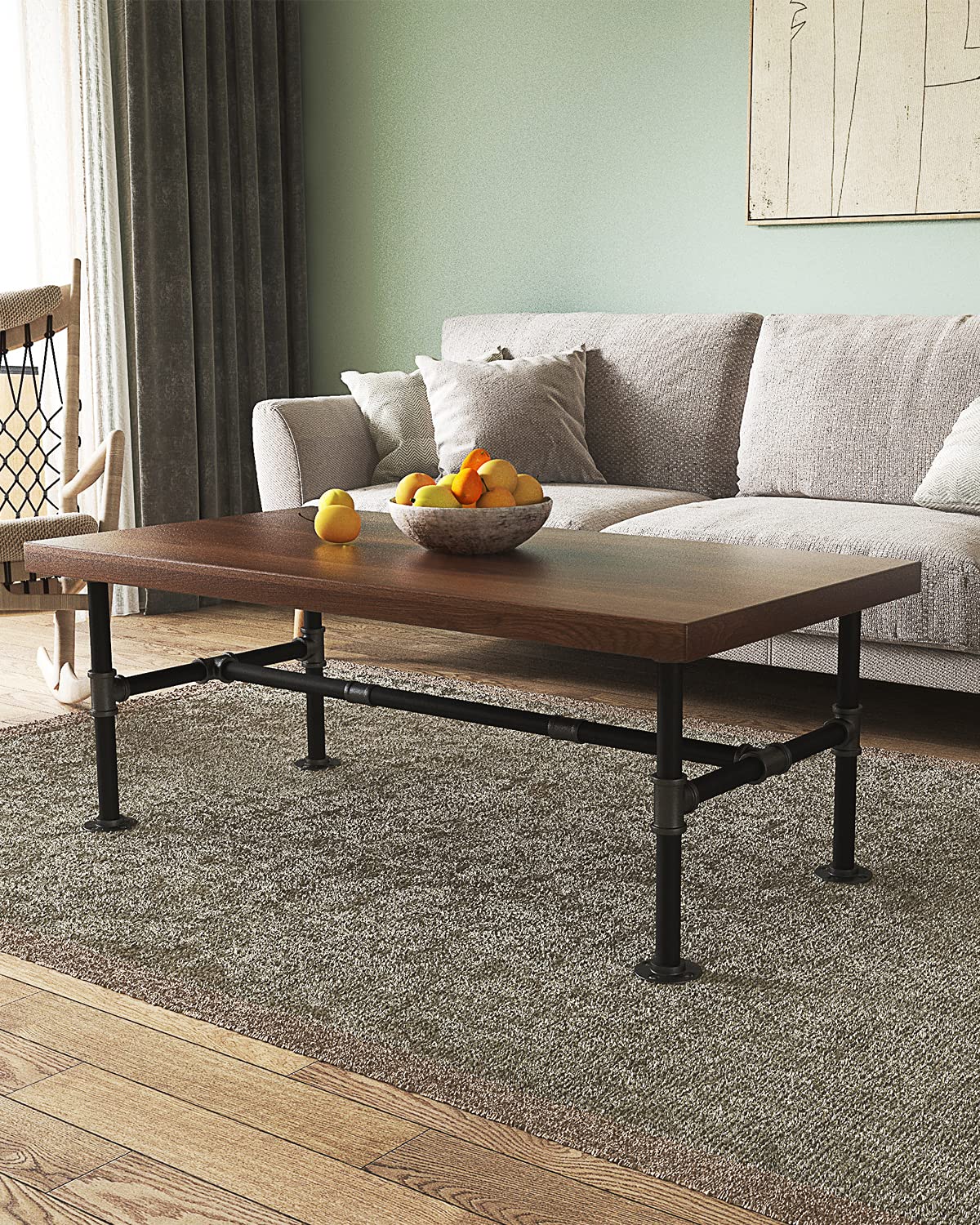 Niubid 16 inchIndustrial Pipe Table Leg Set - Dark Grey Rough Pipes Iron Base Legs for Coffee & End Tables, Desks, Nightstand - Vintage, Mid-Century Modern Aesthetic - 16 inch Niubid