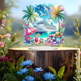 JJFox DIY Tabletop Diamond Art Painting Kit，Double Sided Desktop Ornament Special Shaped Rhinestone Desk Placement Ornament，Home Stand Up 5D Gem Painting Craft Kit，Gift (Summer Beach) JJFox