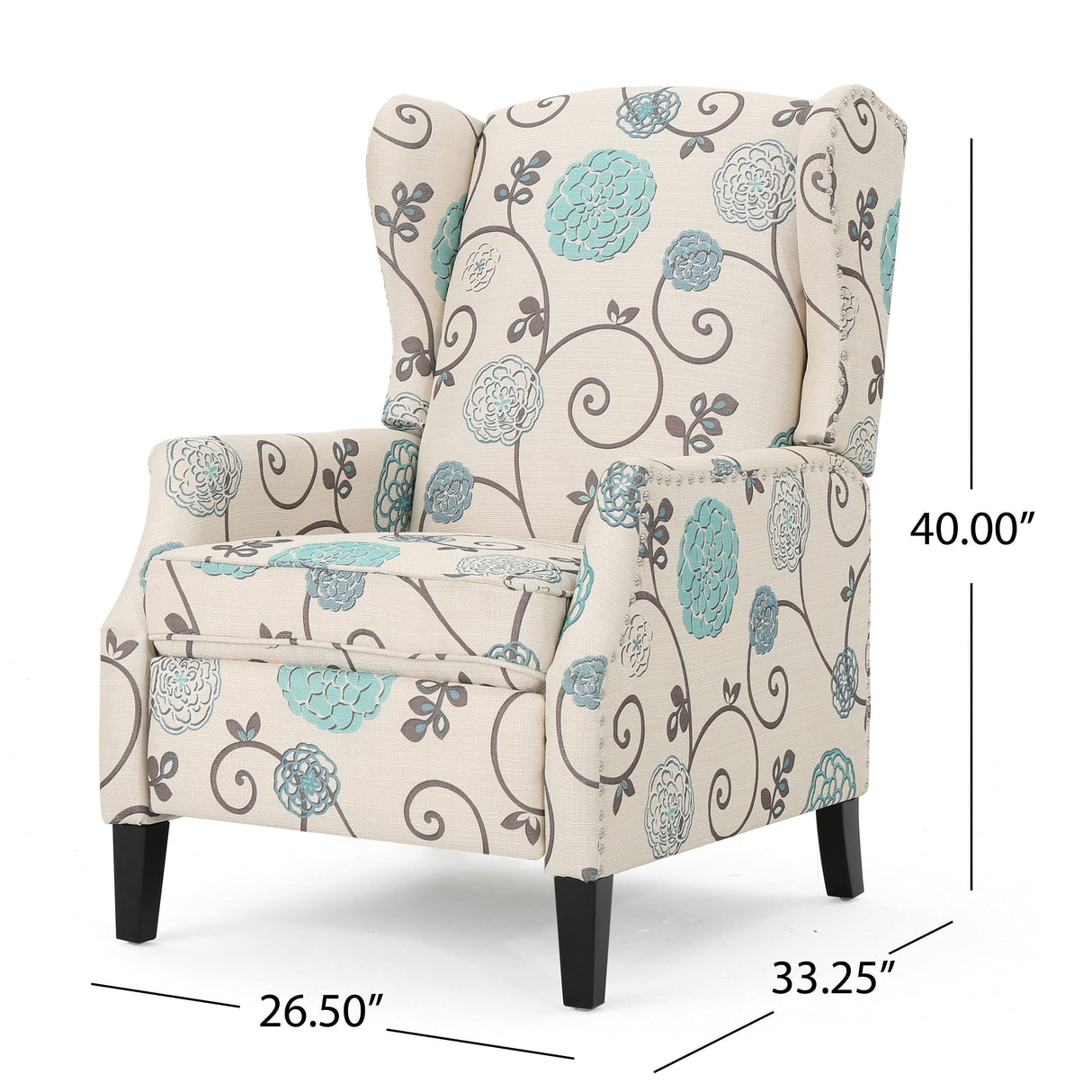 Christopher Knight Home GDFStudio Westeros Traditional Wingback Fabric Recliner Chair (White & Blue Floral) CHRISTOPHER KNIGHT HOME