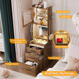 Vlsrka 70" H Vanity Desk with Mirror and Lights, Vanity Set with Hidden Stool, Drawers, Power Outlet, Makeup Dressing Table for Small Spaces, Brown Vlsrka