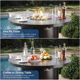 Kurapika 5 Pieces Patio Furniture Set, Rattan Wicker Outdoor Conversation Sets, 4 Woven Rattan Swivel Chairs w/48in Propane Fire Pit Table and Thickened Cushions, Sand Kurapika