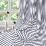 ASPMIZ Cotton Linen Farmhouse Curtains Boho Rustic Button Drapes, Linen Window Curtain Panels, Blue Stripe Country Curtain for Living Room, Modern Back Tab Blackout Curtains 52 x 84 Inch, 2 Panels ASPMIZ