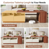 Tribesigns Extendable Coffee Table with 2 Storage Drawers, Reversible Living Room Table with Shelves and Adjustable Top, Large Center Table for Living Room, White/Walnut (43" to 75" Adjustable Length) Tribesigns