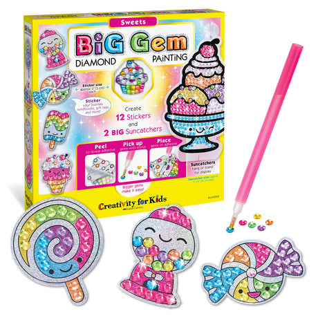 Creativity for Kids Big Gem Diamond Painting Kit: Sweets Stickers and Suncatchers - Diamond Art for Kids, DIY Stickers and Suncatcher Kit for Girls (Ages 6+) Creativity for Kids