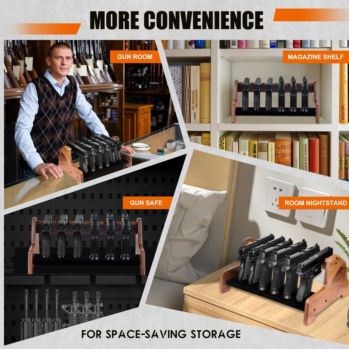 simesove Walnut Wood Pistol Rack Gun Rack, Gun Safe Pistol Storage, Gun Safe Accessories Organizer, 6 Pistol Rack Holder with Carpeted simesove