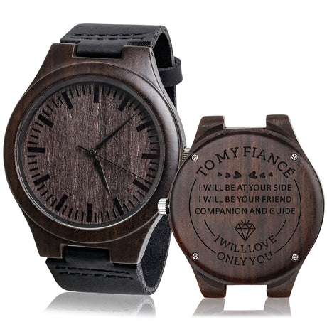 Fodiyaer Custom Engraved Wood Watch Gifts for Fiancé Husband Men Boyfriend Him As Personalized Anniversary Christmas Birthday Father Day Graduation Valentine's Wooden Gift Idea Fodiyaer