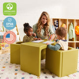 ECR4Kids Tri-Me Table and Cube Chair Set, Multipurpose Furniture, Fern Green, 3-Piece ECR4Kids