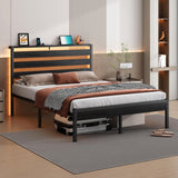 CLIBFENG 14 Inch Classic Metal Platform Bed Frame-Full Size Bed Frame with Headboard,Steel Slats Support-LED Bed Frame with USB Charging Station,Under Bed Storage,No Box Spring Needed,Noise Free CLIBFENG