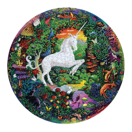 eeBoo's Piece and Love Unicorn Garden 500 Piece Round Circle Jigsaw Puzzle eeBoo