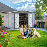 Jaxenor 8x10 FT Outdoor Wood Storage Shed, Garden Tool Shed with Windows, Outside Storage Shed Waterproof for Backyard, Garden, Patio, 4 Vents (Without Floor) Gray Jaxenor