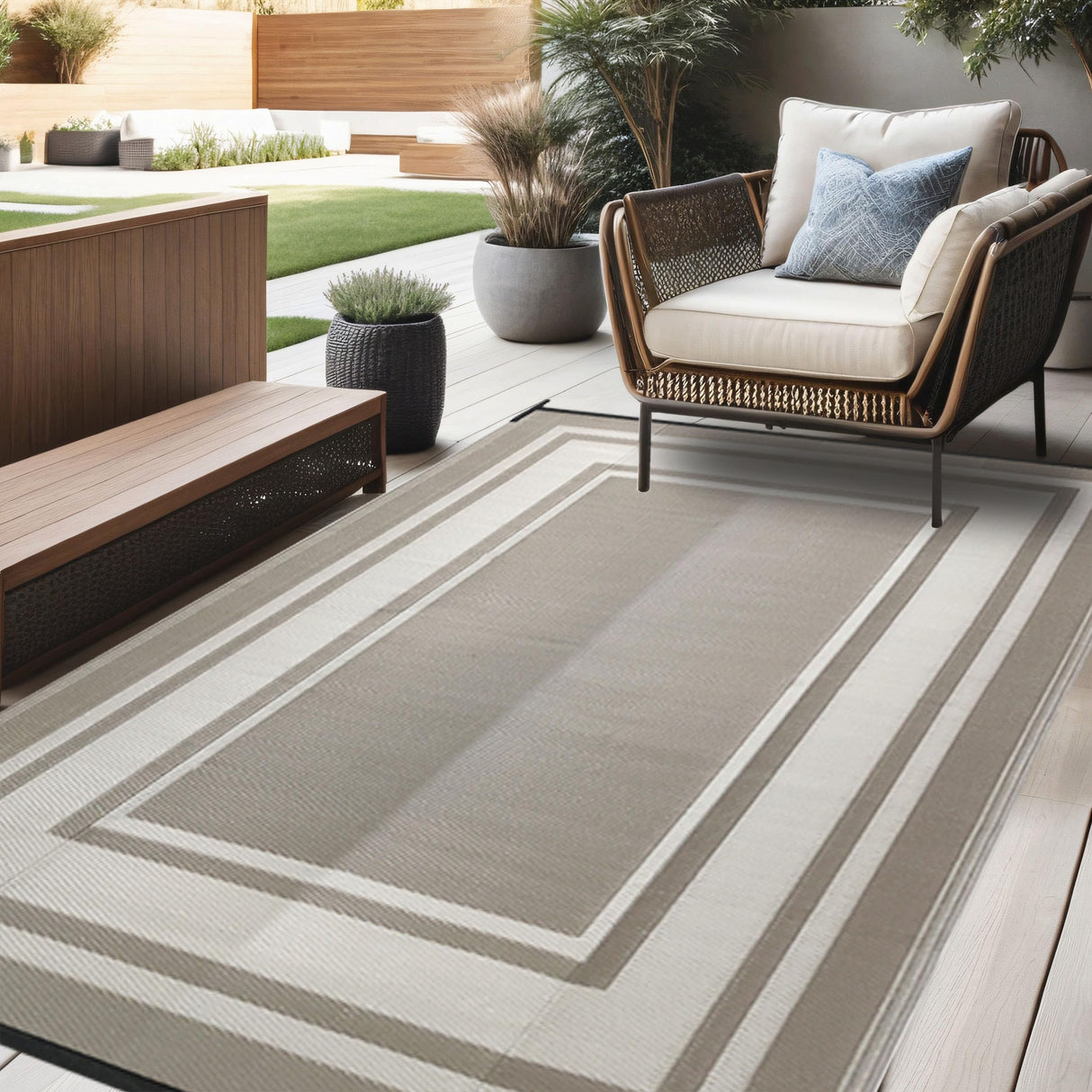 RURALITY Outdoor Rugs 6x9 Waterproof for Patios Clearance,Plastic Straw Mats for Backyard,Porch,Deck,Balcony,Reversible,Geometric RURALITY