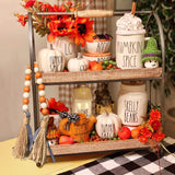 R HORSE Wood Bead Tassel Garland Thanksgiving Farmhouse Rustic Bead with Jute Rope Plaid Tassel Tray Decoration Retro Room Decor Home String Prayer Wall Décor for Nursery Room Vase Ornament R HORSE