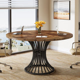 Tribesigns Round Conference Table for 4-6, 47-Inch Conference Room Table with Thickened Tabletop and Metal Base, Industrial Meeting Table for Office Meeting Room, Rustic Brown Tribesigns