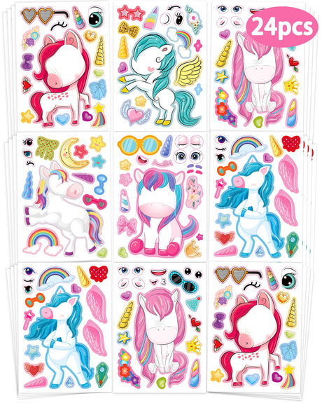 24 Pcs Make Your Own Unicorn Sticker Sheet, Unicorn Party Favors Face Stickers for Kids Girls Toddlers Crafts Activities Bags Birthday Party Favors Valentines Day Gifts for Kids Classroom Greingways