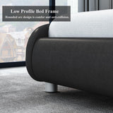Keyluv Upholstered Full LED Bed Frame with Headboard, Modern Low Profile Platform Bed with Strong Slats Support, Faux Leather Wave-Like Bed Frame, Easy Assembly, No Box Spring Needed, Black Keyluv