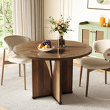 LITTLE TREE 39-Inch Round Dining Table for 4, Rustic Kitchen Table with X-Shaped Stable Pedestal, Farmhouse Dinner Table for Dining Room, Living Room, Dark Brown LITTLE TREE