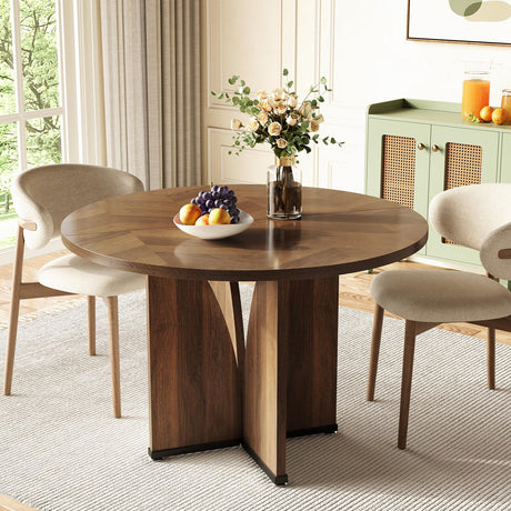 LITTLE TREE 39-Inch Round Dining Table for 4, Rustic Kitchen Table with X-Shaped Stable Pedestal, Farmhouse Dinner Table for Dining Room, Living Room, Dark Brown LITTLE TREE