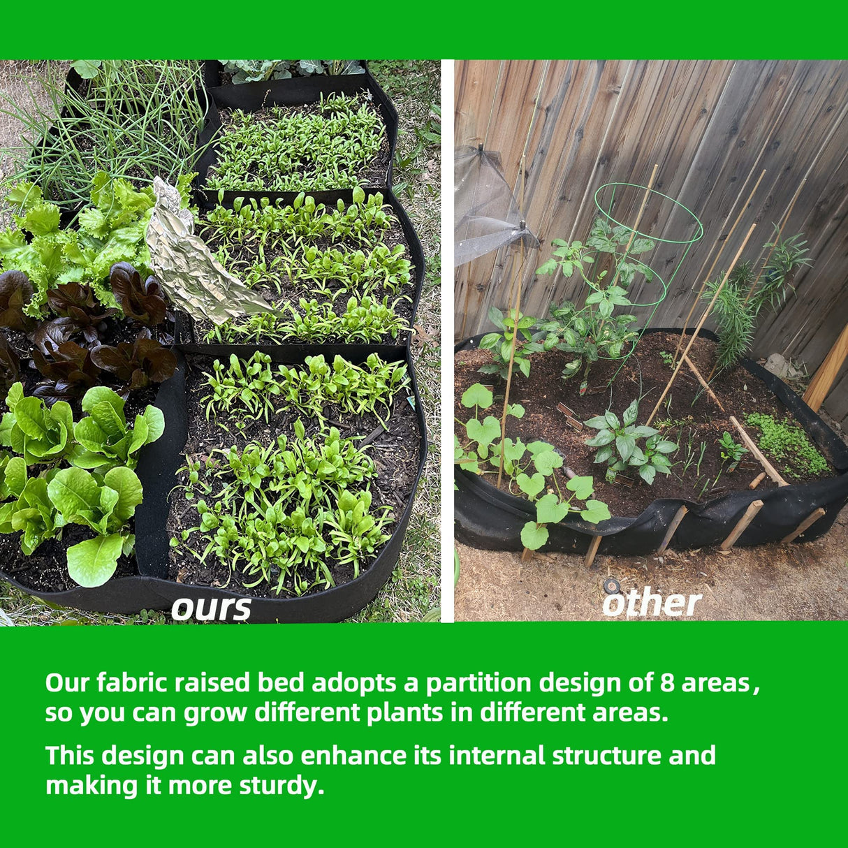 CJGQ Fabric Raised Garden Bed, 128 Gallon 8 Grids Plant Grow Bags, 3x6FT Planter Raised Beds for Growing Vegetables Potatoes Flowers, Rectangle Planting Container for Outdoor Gardening CJGQ