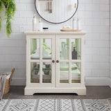 LUMISOL LED Curio Display Cabinet, Antique Display Cabinet with Adjustable Shelves, Retro Showcase with Lattice Doors, Elegant Bookcase and Storage Cabinet for Home Decor Organization, White LUMISOL