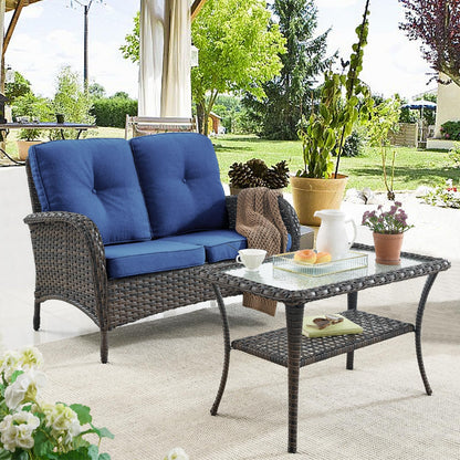 Belord Patio Wicker Furniture with Swivel Rocker Chairs Loveseat, 5 Piece Rattan Furniture Outdoor Table and Chairs Set for Patio Deck Porch Backyard